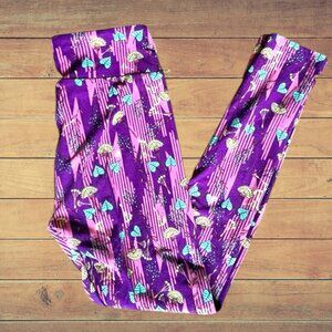 LuLaRoe Pink Purple Yellow Blue Leave Flower Spring Design Leggings Women's OS